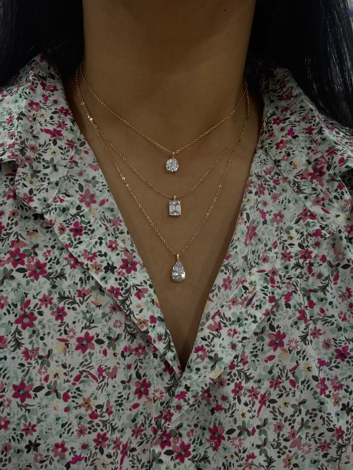 3 Layered Diamond Solitaire Attached Chain