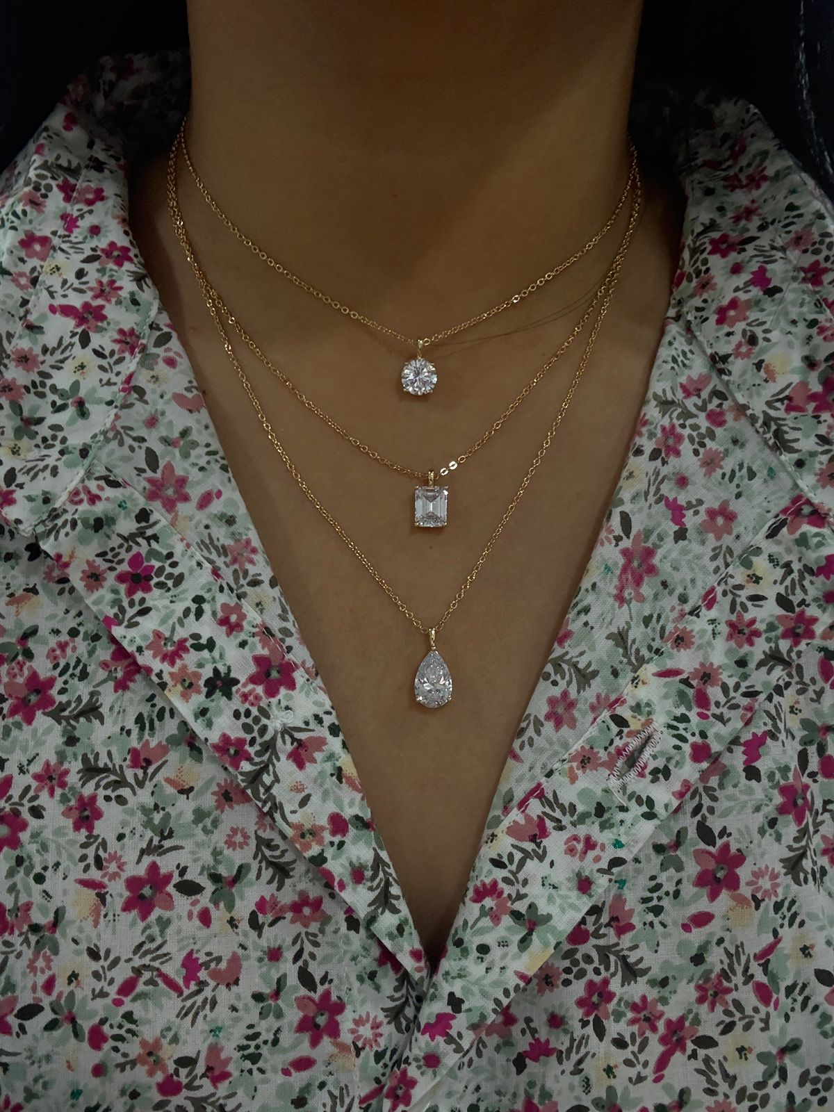 3 Layered Diamond Solitaire Attached Chain