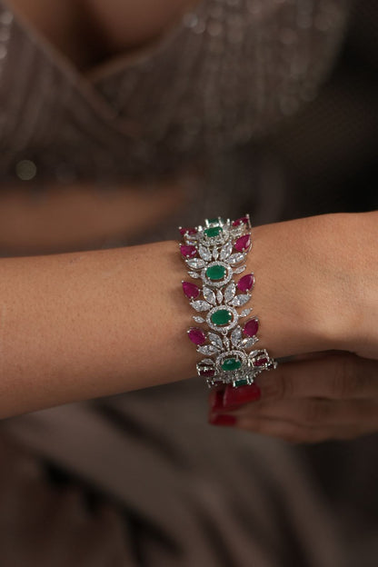 Rudra Diamond Emerald Ruby Thick Tennis Bracelet