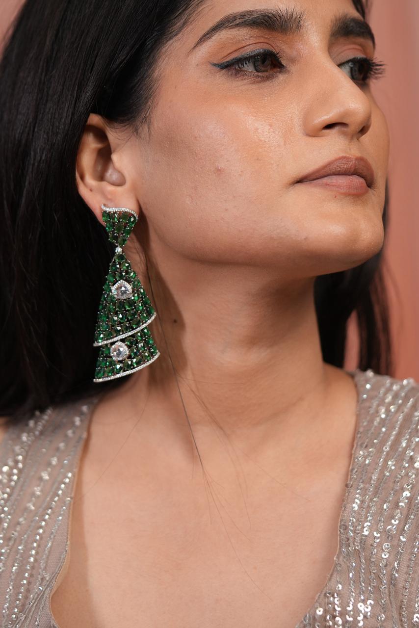 Frozen Diamond Dangler Statement Rose Cut Earrings