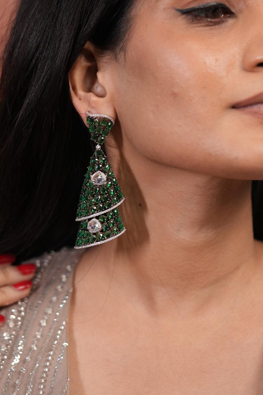 Frozen Diamond Dangler Statement Rose Cut Earrings