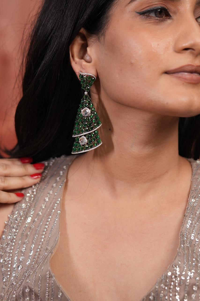 Frozen Diamond Dangler Statement Rose Cut Earrings