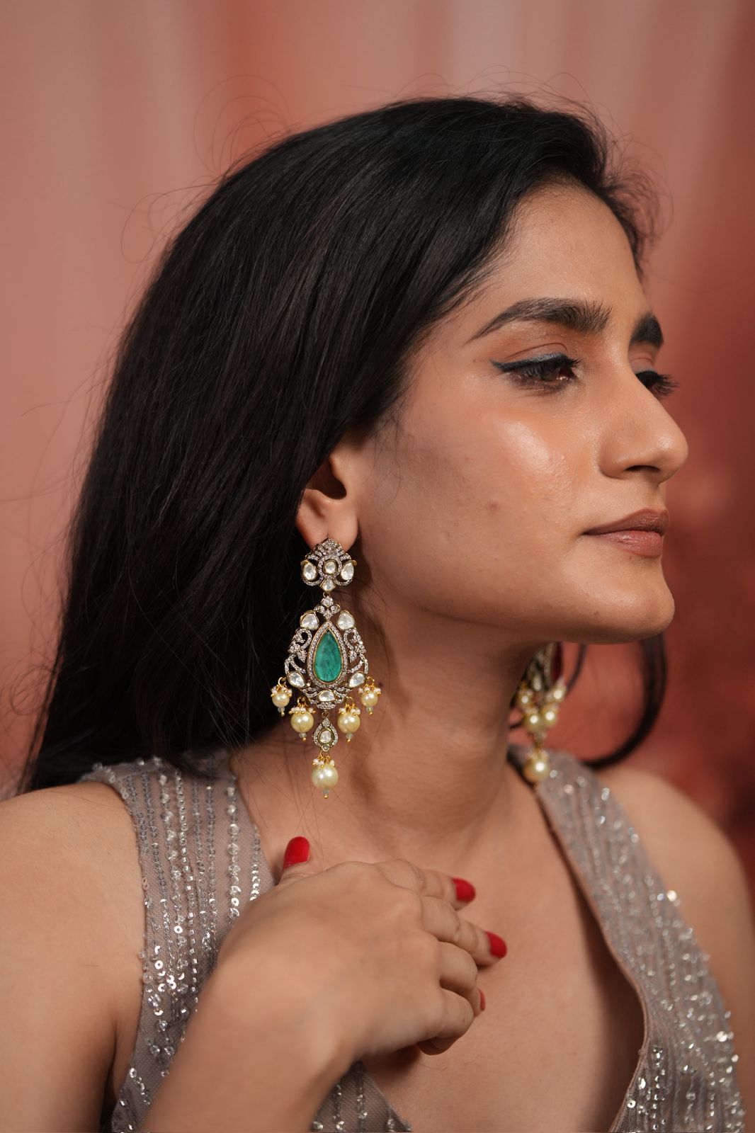 Coloured Sasha Big Polki Statement Earrings | Victorian Polish
