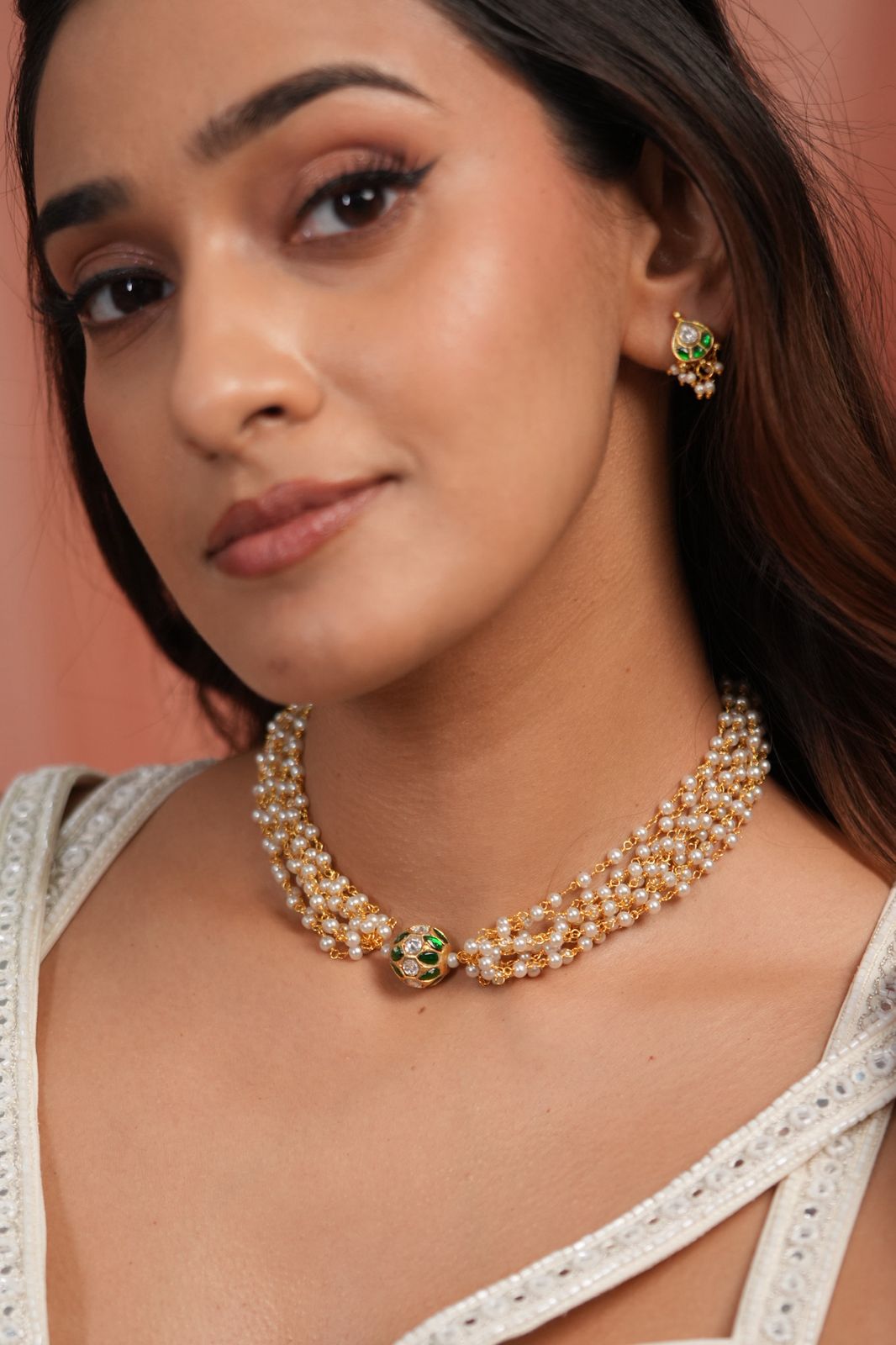 Arora Delicate Pearl Polki / Necklace Choker Set