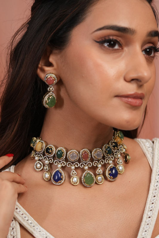 Rachna Sabhya Multi Coloured Heavy Choker Set