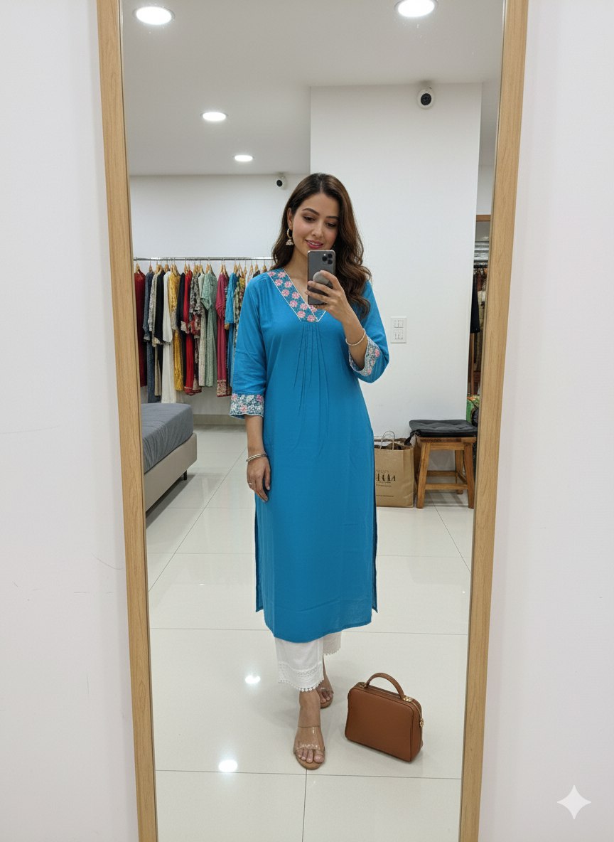 Elegant Embroidered V-Neck Kurti for Women