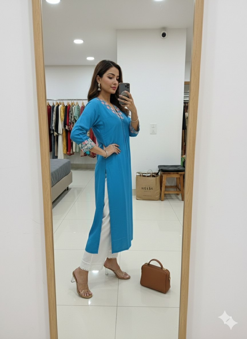 Elegant Embroidered V-Neck Kurti for Women