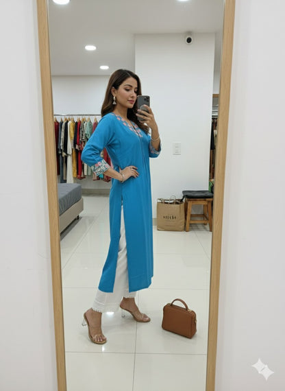 Elegant Embroidered V-Neck Kurti for Women