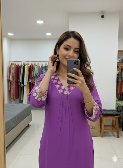 Elegant Embroidered V-Neck Kurti for Women