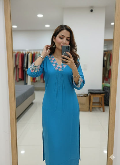 Elegant Embroidered V-Neck Kurti for Women