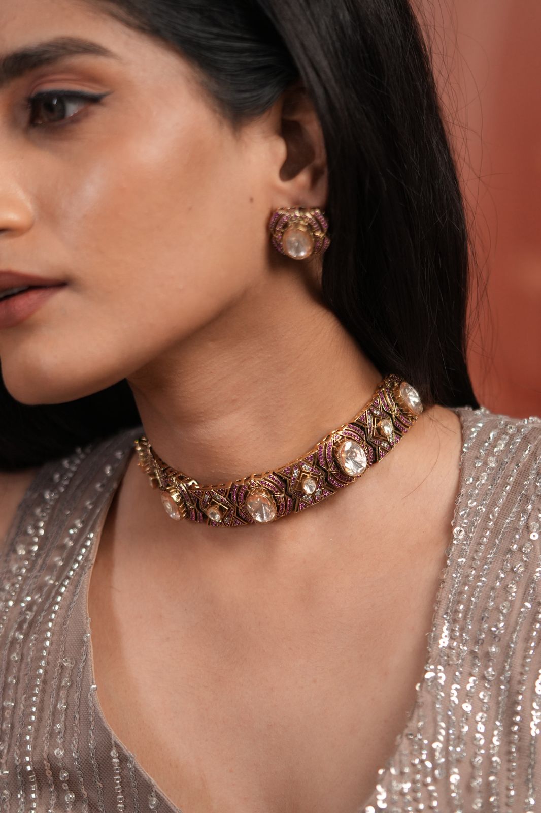 Mantra IndoWestern Moissanite Polki Choker Set