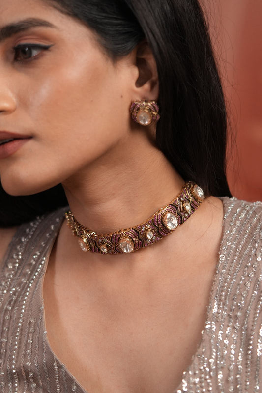Mantra IndoWestern Moissanite Polki Choker Set