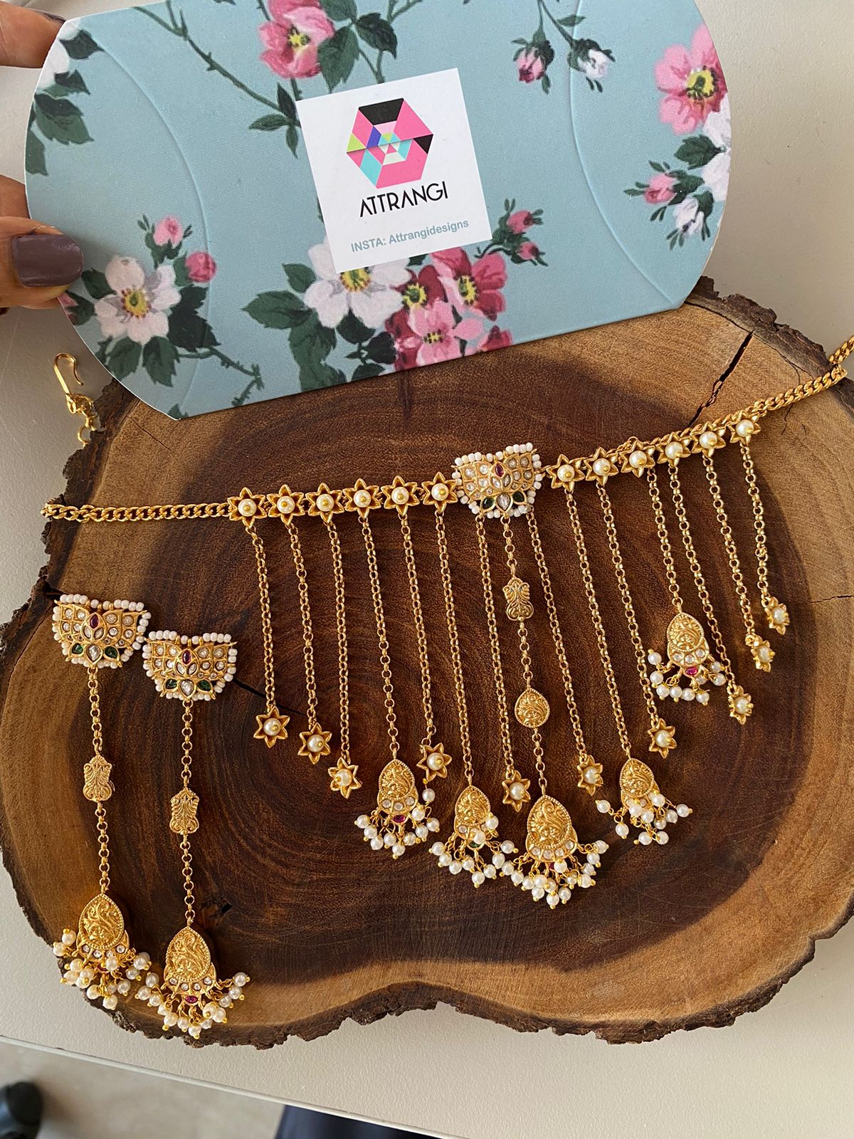 Kashmiri Polki Gold Choker Jhaalar Set