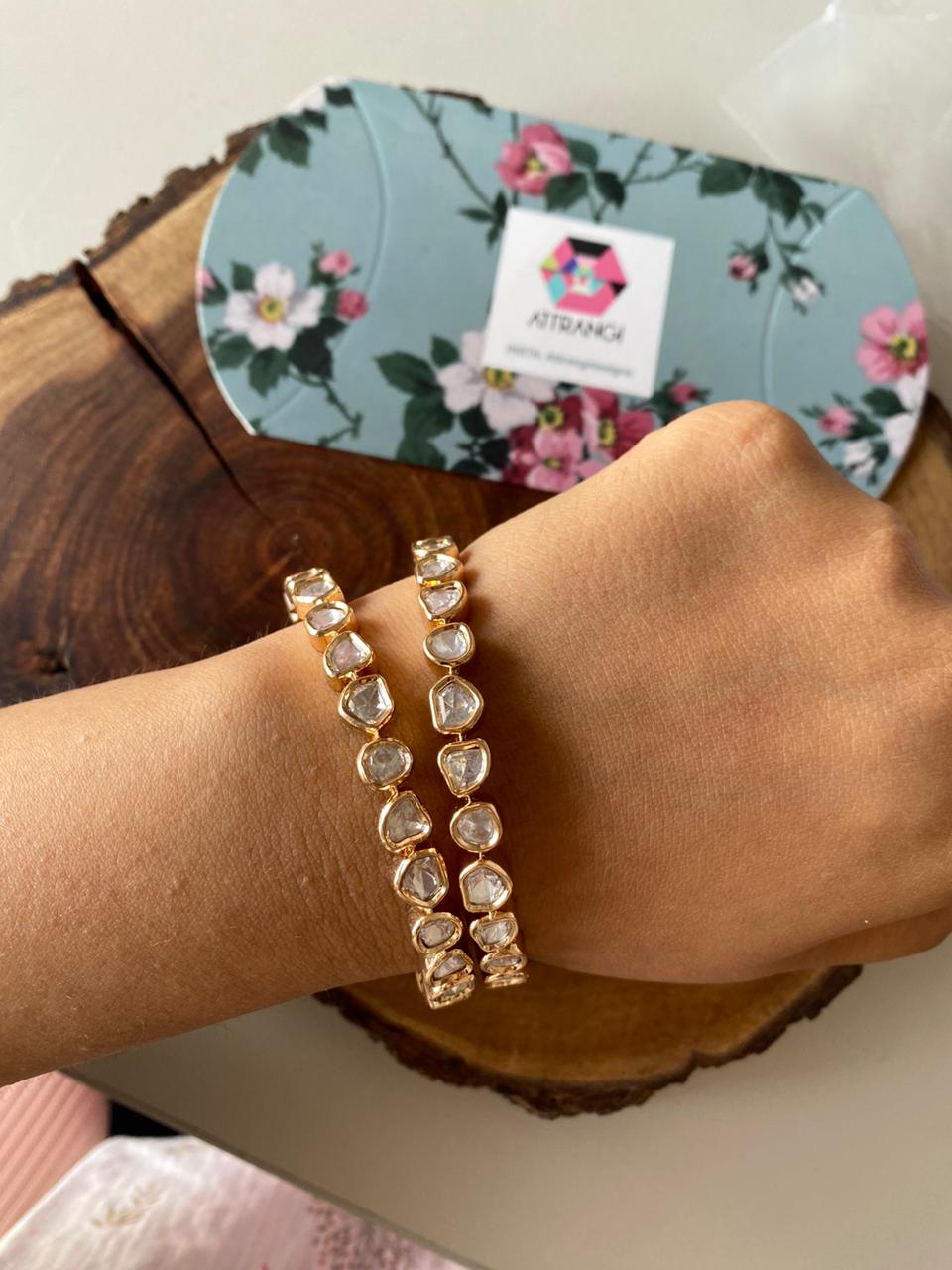 Moissanite Uncut Diamond Gold Classic Bangle Set