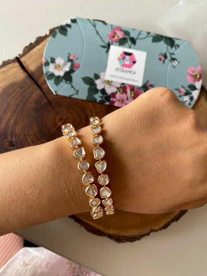 Moissanite Uncut Diamond Gold Classic Bangle Set