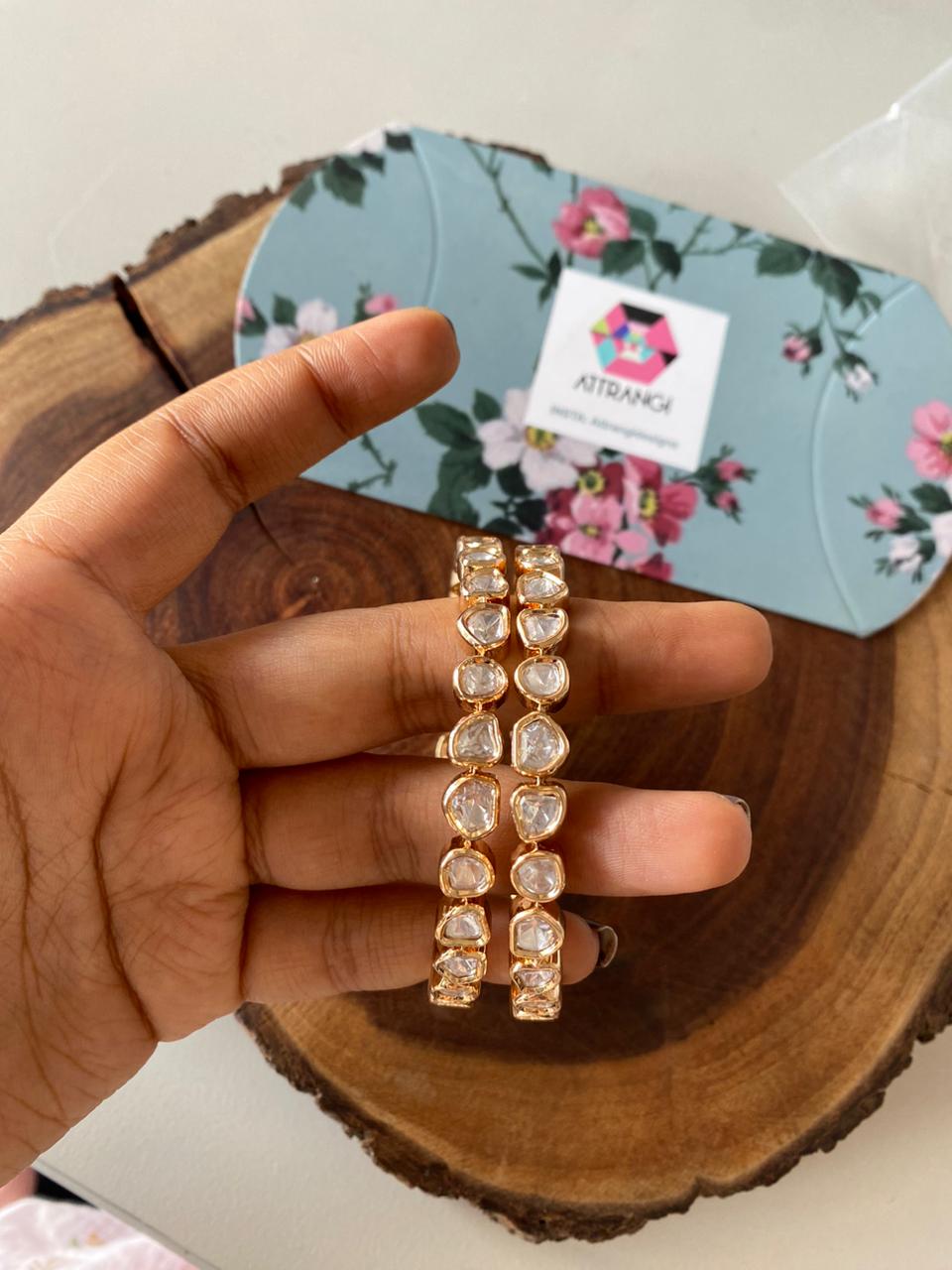 Moissanite Uncut Diamond Gold Classic Bangle Set