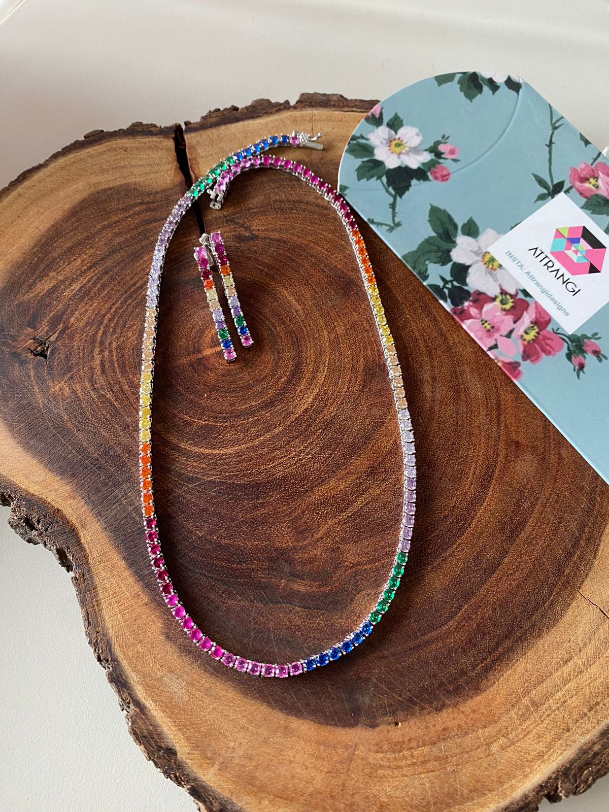 Rainbow Multi coloured Gemstone Solitaire Diamond Set