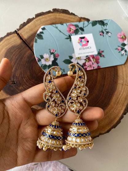 Palashi Polki Moissanite Designer Indian Earcuff  Jhumka