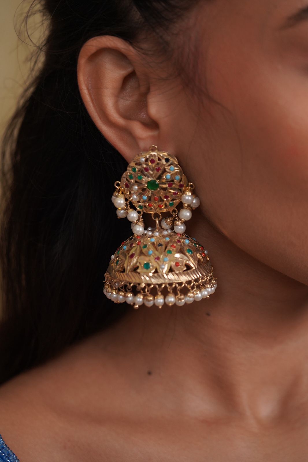 Zainab Oversized Very Big Indian Jadaau Navratna Jhumkas