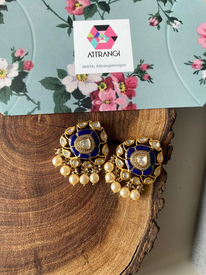 Aza Polki Moissanite Enamel Indian Studs