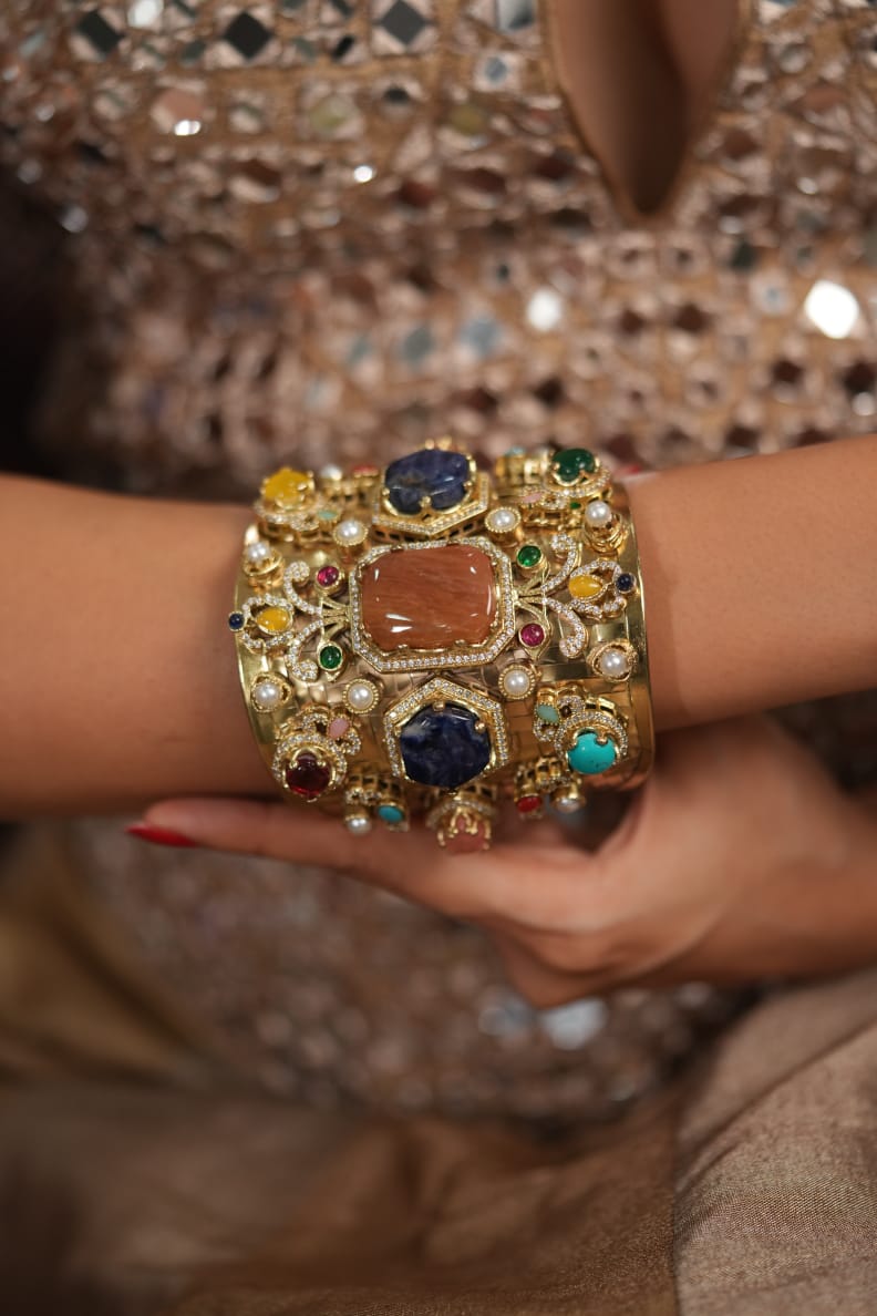 Thanos Sabhya Multicoloured Gemstone Designer Cuff| Kada