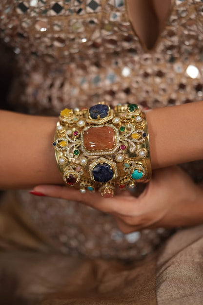Thanos Sabhya Multicoloured Gemstone Designer Cuff| Kada