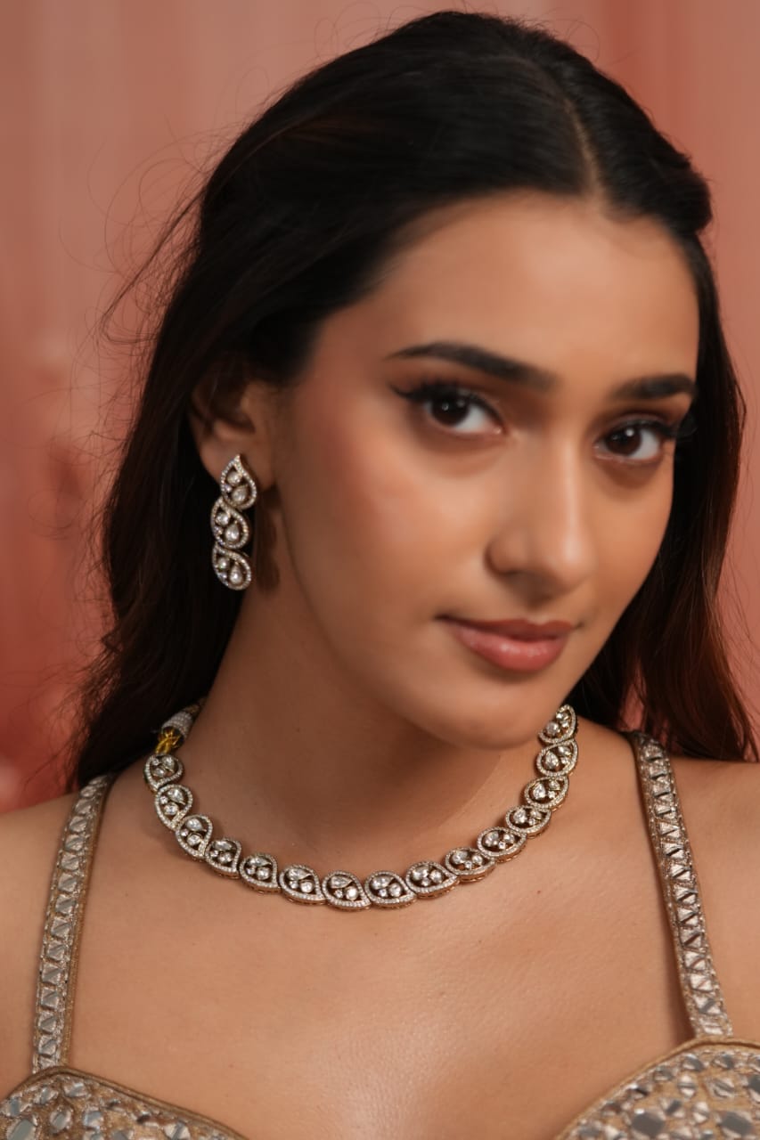 Sheela Moissanite Polki Victorian Necklace Set