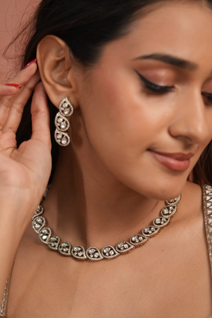 Sheela Moissanite Polki Victorian Necklace Set