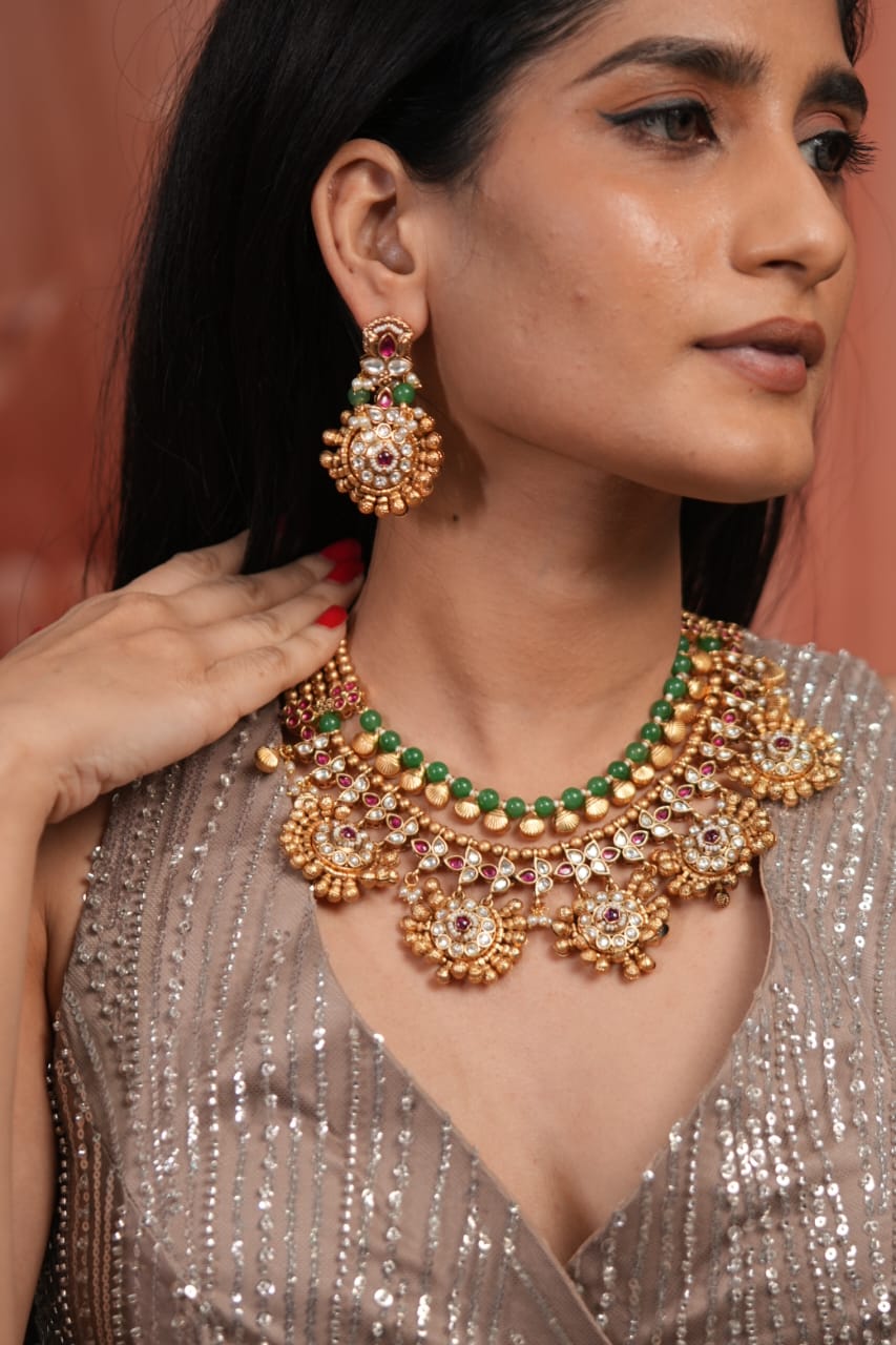 Tapasvi Gold MInt Traditional Indian layered Set | Sone Pe Suhaga