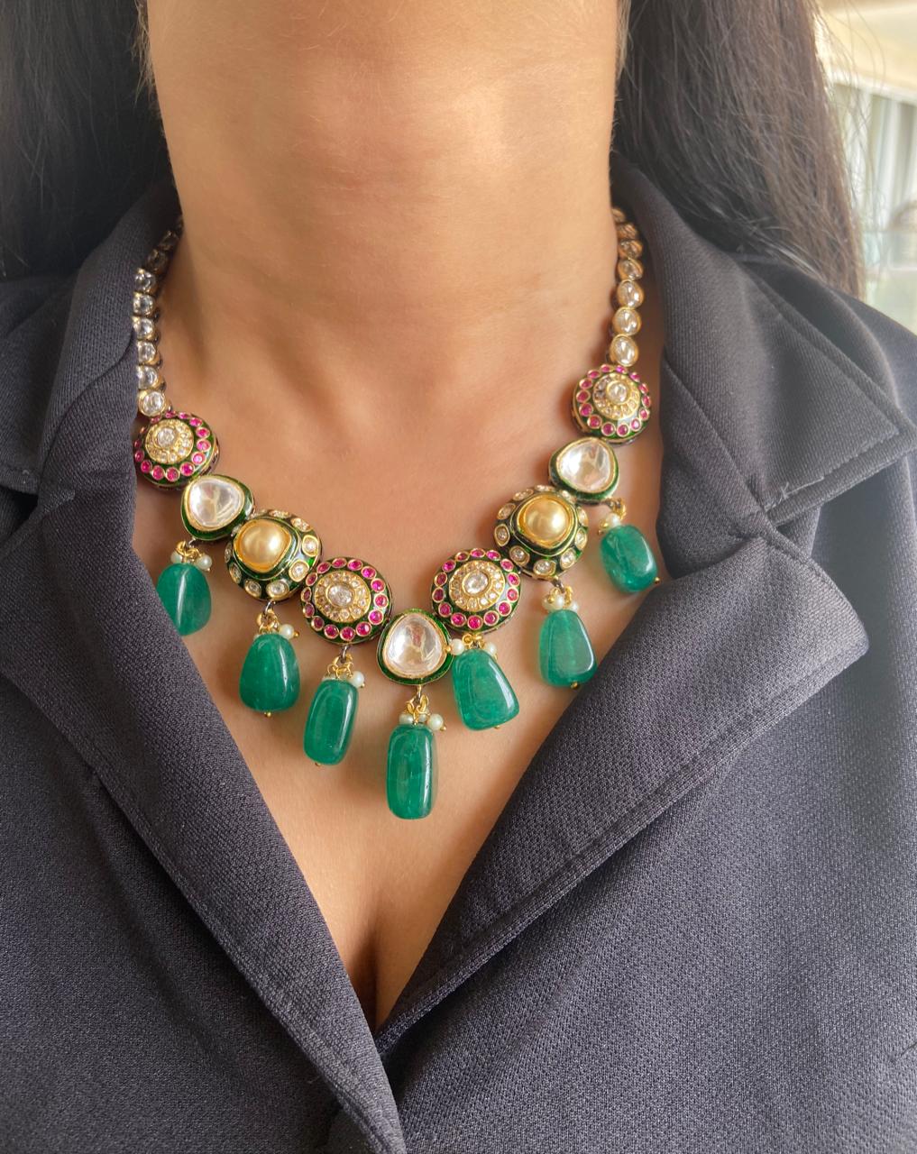 Manikarna Polki Meenakari Necklace Set