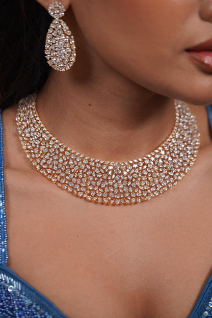 Jessica Big Bridal Scattered Diamond Necklace Set