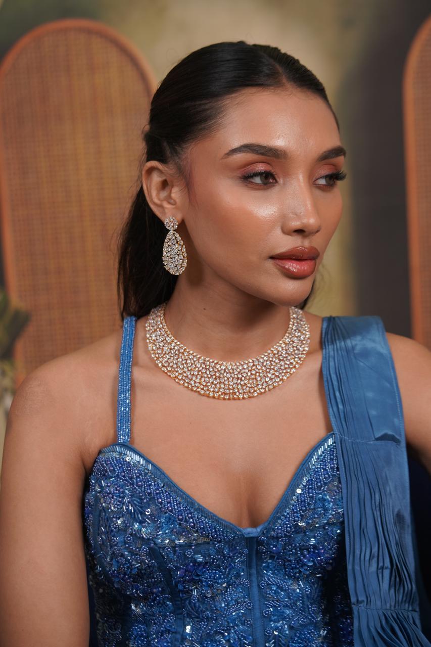 Jessica Big Bridal Scattered Diamond Necklace Set