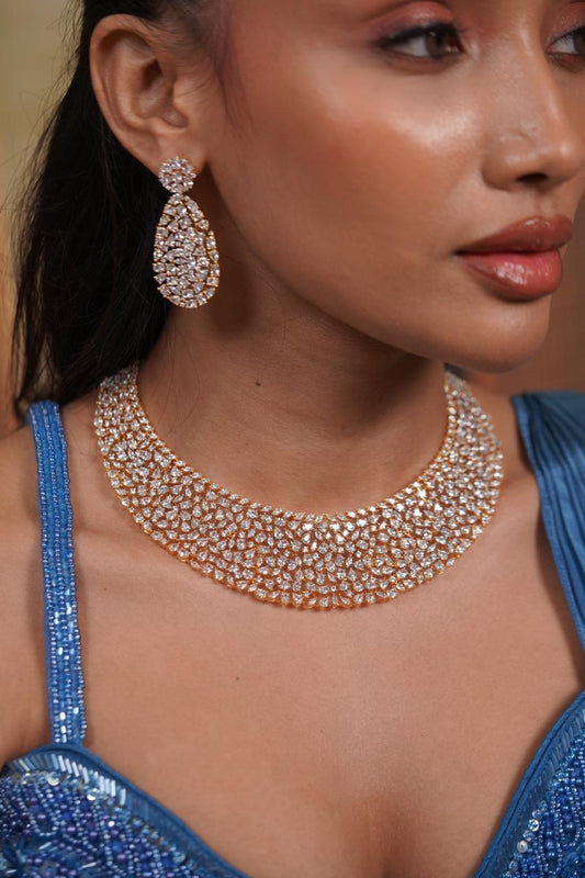 Jessica Big Bridal Scattered Diamond Necklace Set
