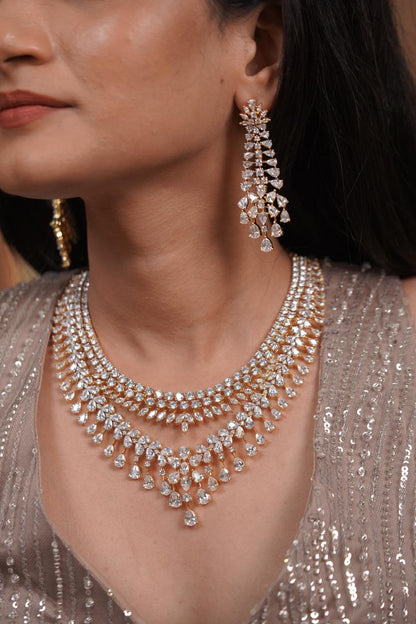 Nora Diamond Double Layered Bridal Necklace Set