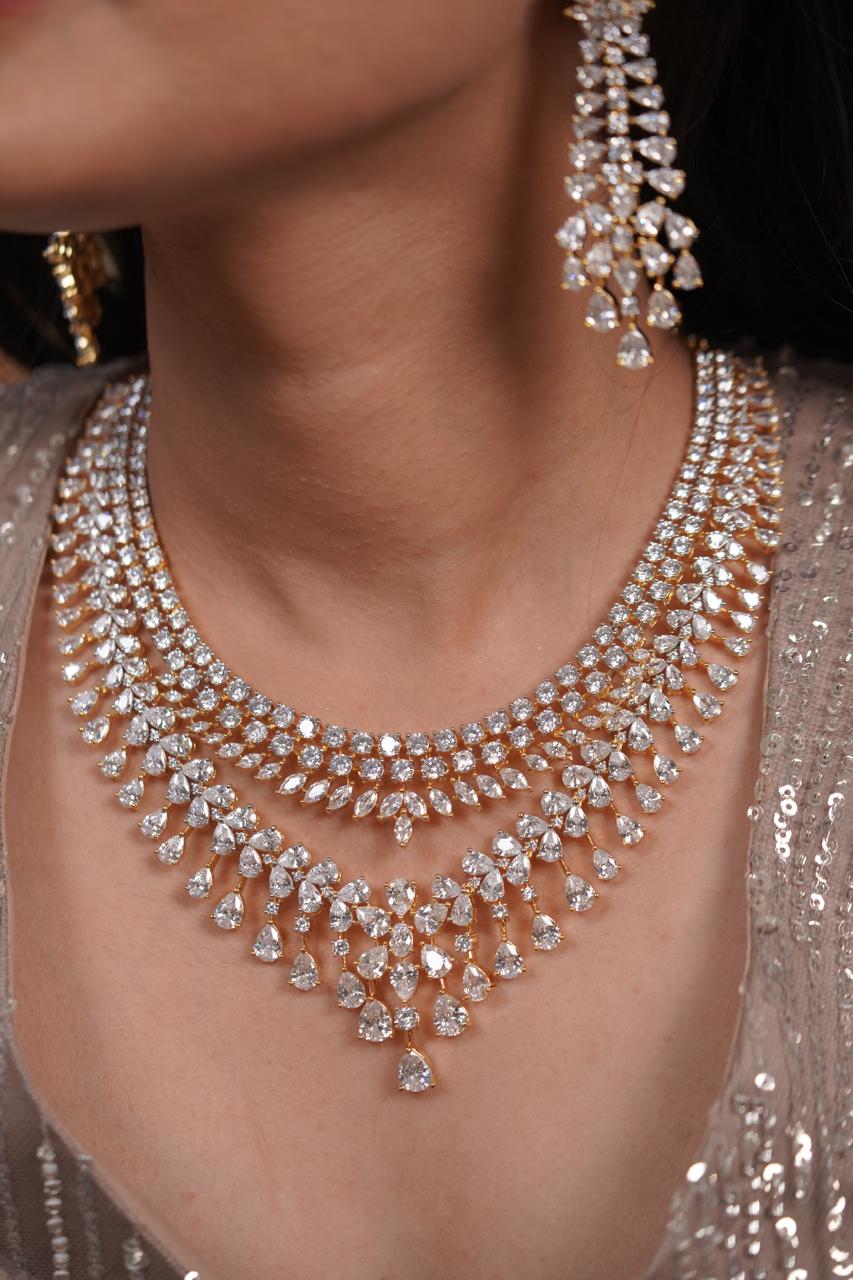 Nora Diamond Double Layered Bridal Necklace Set