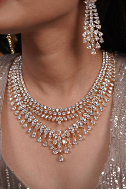 Nora Diamond Double Layered Bridal Necklace Set