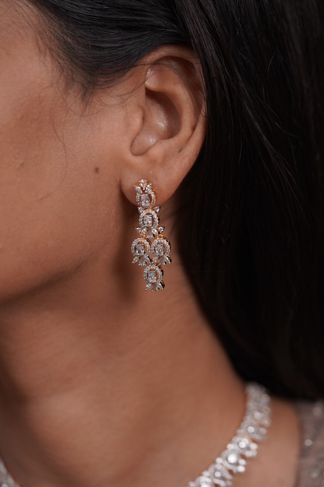Riri Oval Diamond Dainty Necklace Set with Mid Sized Earrings