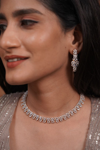 Riri Oval Diamond Dainty Necklace Set with Mid Sized Earrings