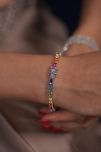 Rainbow multi Gemstone Diamond Daily Wear 10 cents Tennis Bracelet