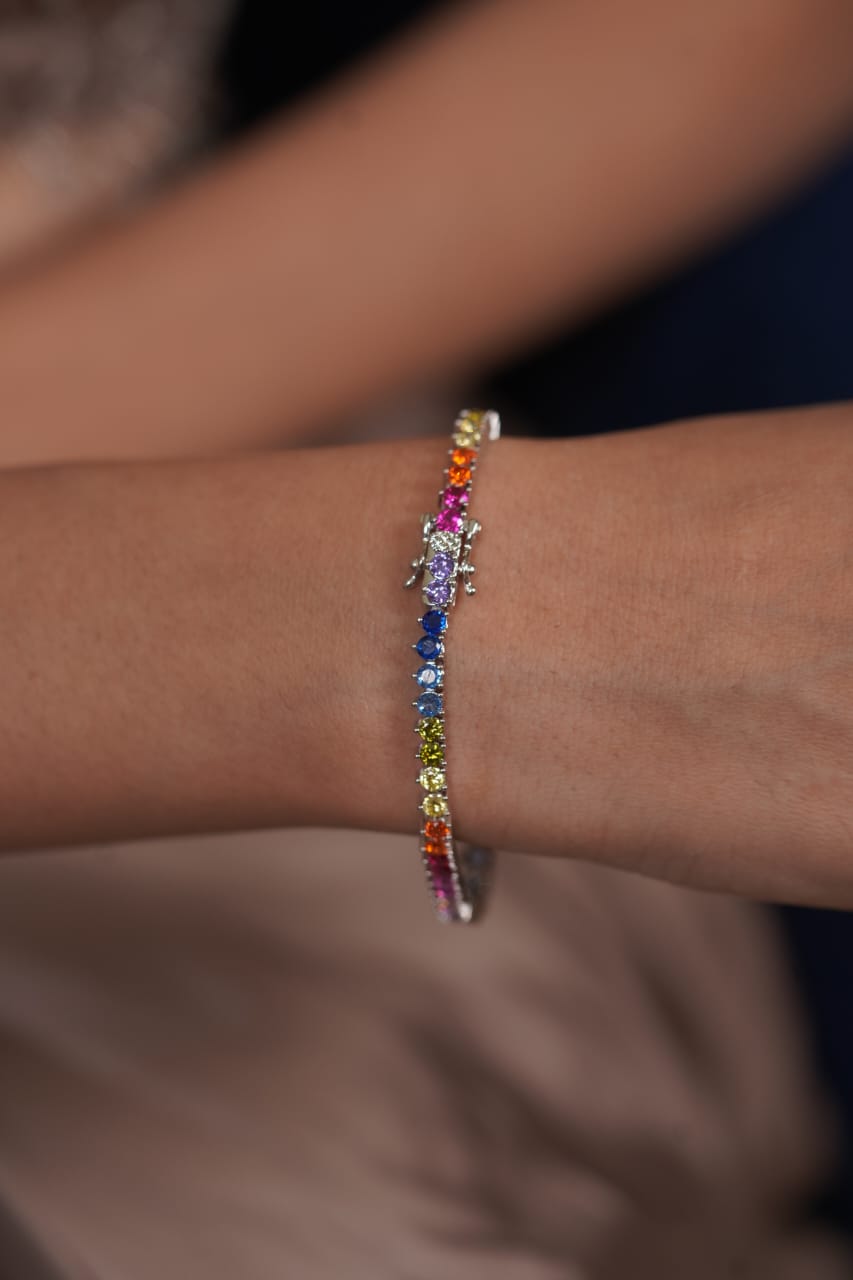 Rainbow multi Gemstone Diamond Daily Wear 10 cents Tennis Bracelet