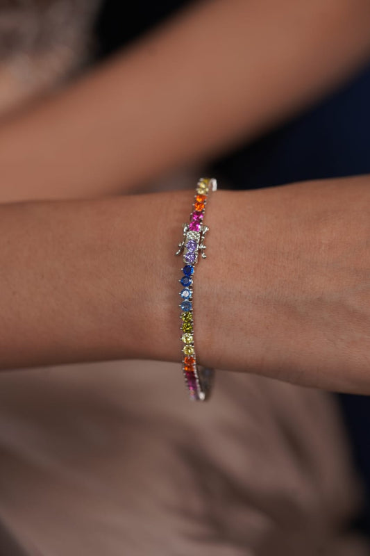 Rainbow multi Gemstone Diamond Daily Wear 10 cents Tennis Bracelet