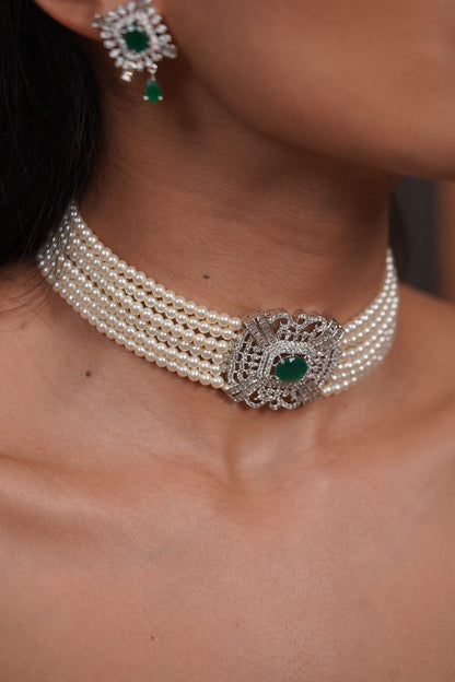Oryza Pearl Diamond Choker Set