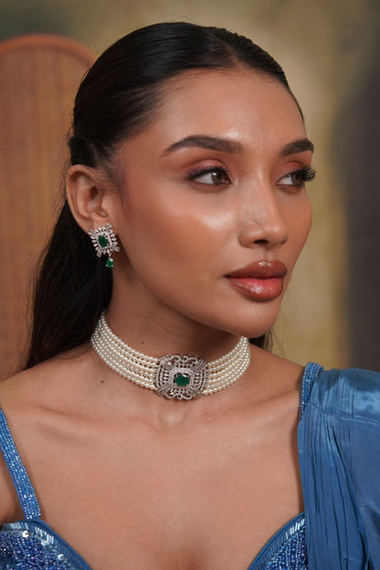 Oryza Pearl Diamond Choker Set