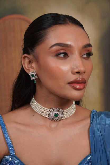 Oryza Pearl Diamond Choker Set