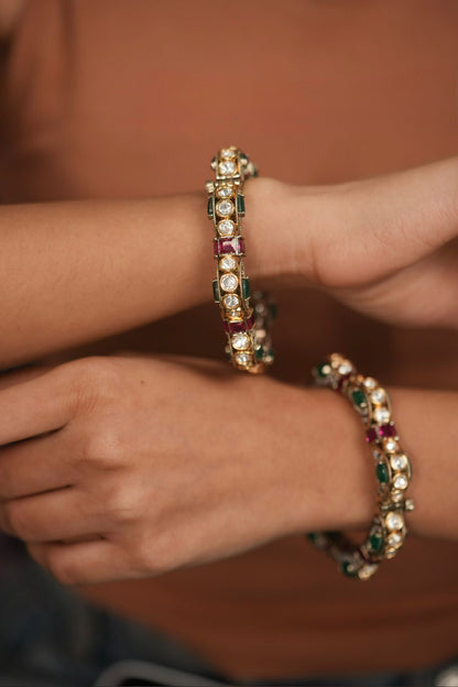 Samohar Moissanite Polki Gajra Pacheli Indian Bangle Set | Ruby Green