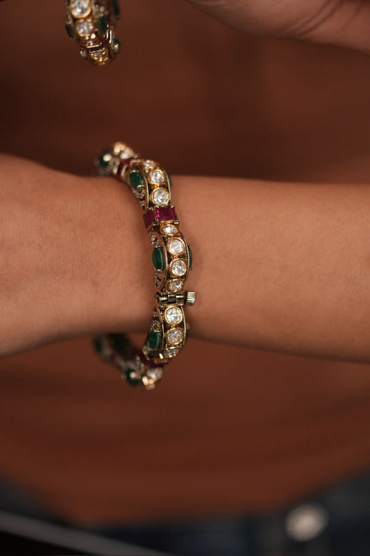 Samohar Moissanite Polki Gajra Pacheli Indian Bangle Set | Ruby Green