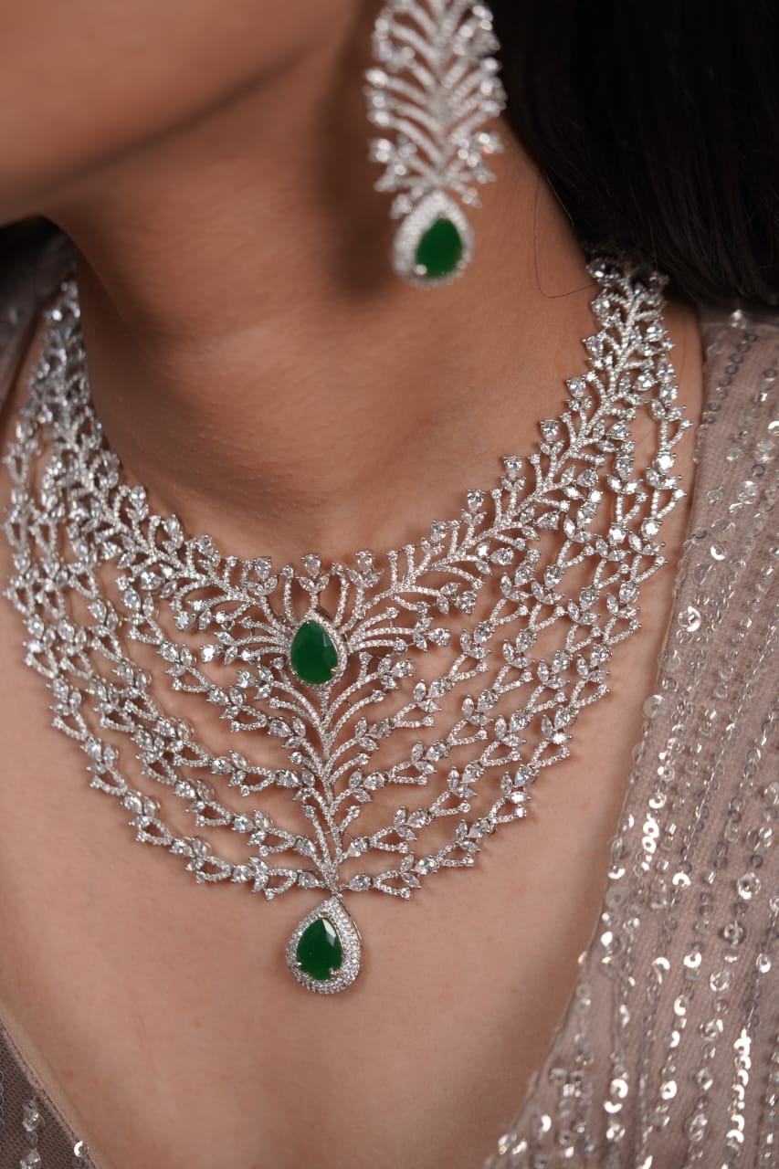 Floral Ballad Diamond Heavy Bridal Necklace Set