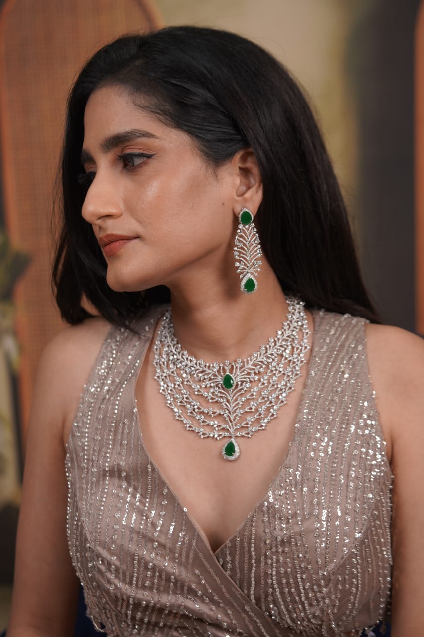 Floral Ballad Diamond Heavy Bridal Necklace Set