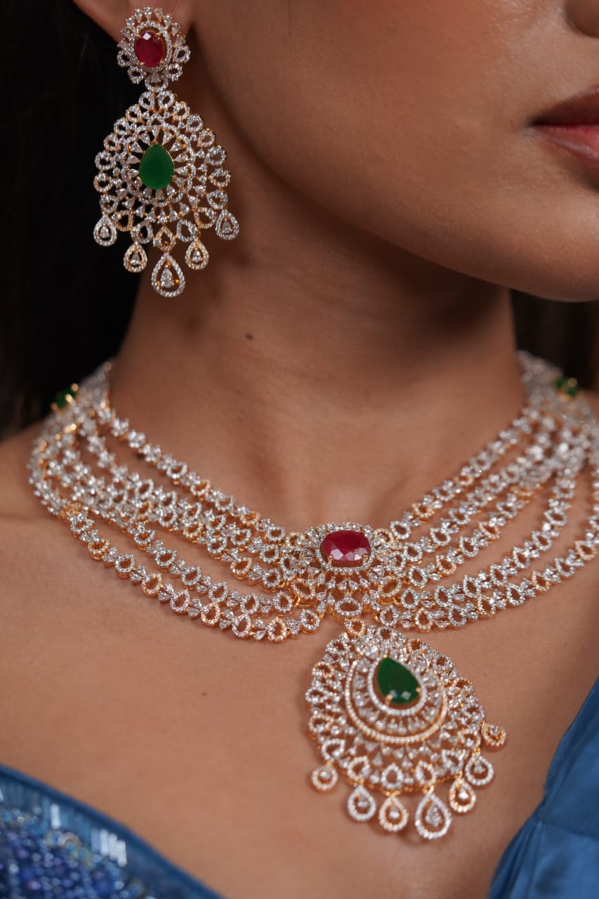 Mallika Ruby Emerald Diamond Set in Gold Polish