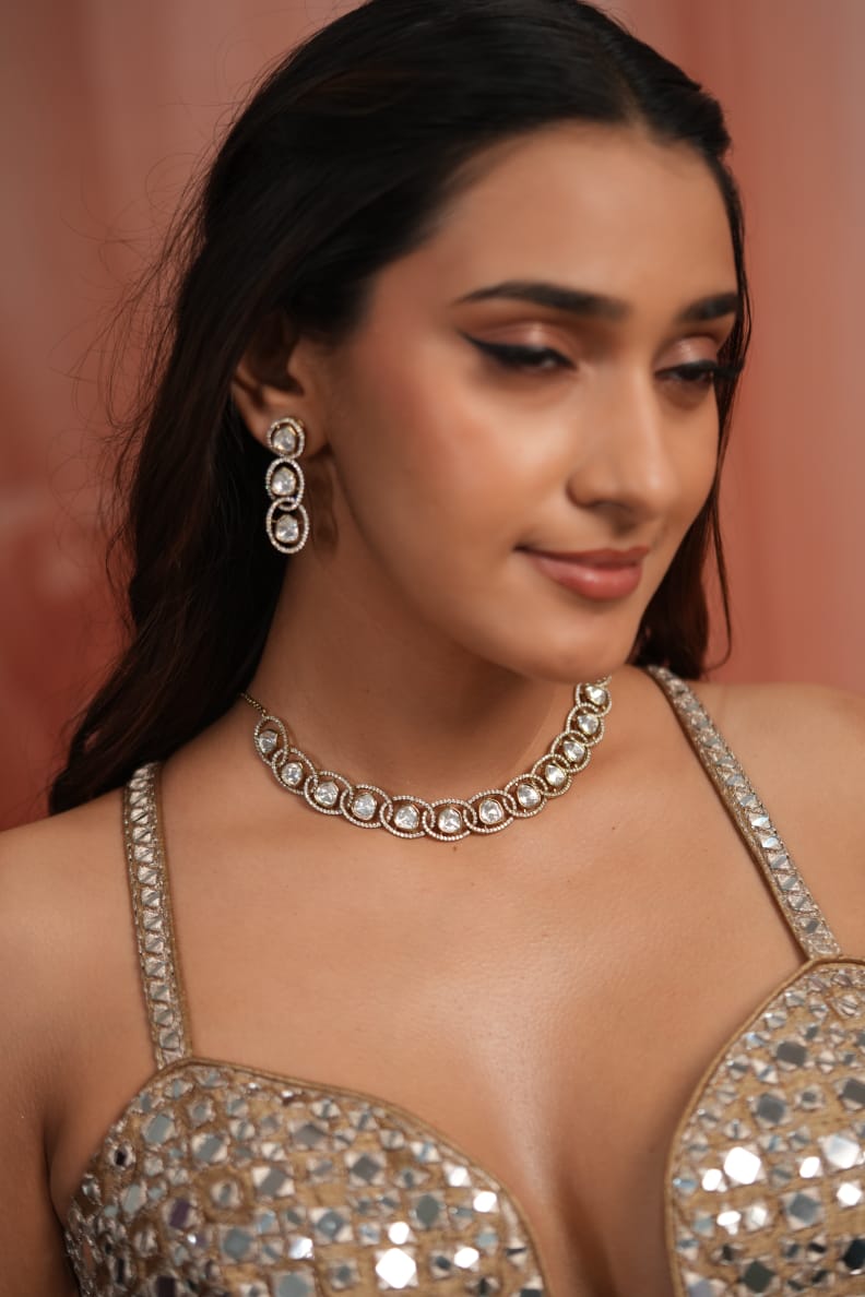 Kiki Polki Moissanite Antique Gold Necklace| Choker Set